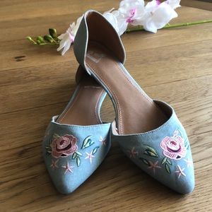 Report Denim Floral Embroidered Flats Size 10W